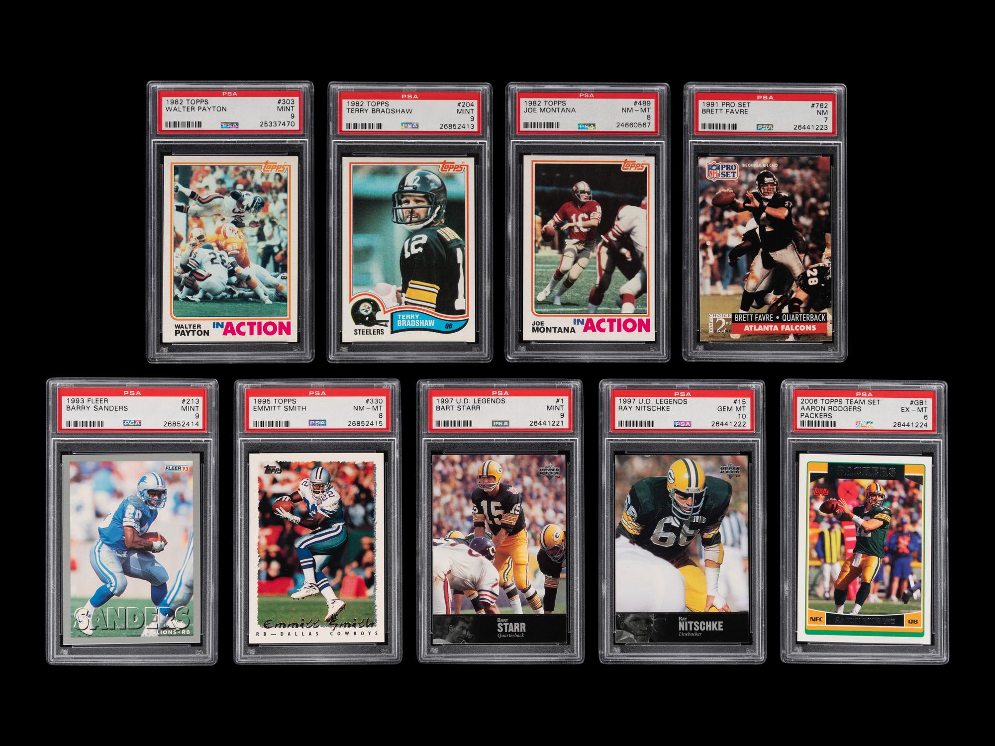 A Group of Nine 1980s-2000s Hall of Fame Graded Football Cards,