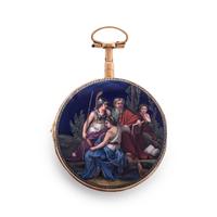 GILT-METAL AND ENAMEL QUARTER REPEATER OPEN FACE POCKET WATCH