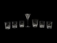 Seven Queen Lace Crystal Barware Articles with Etched African Scenes