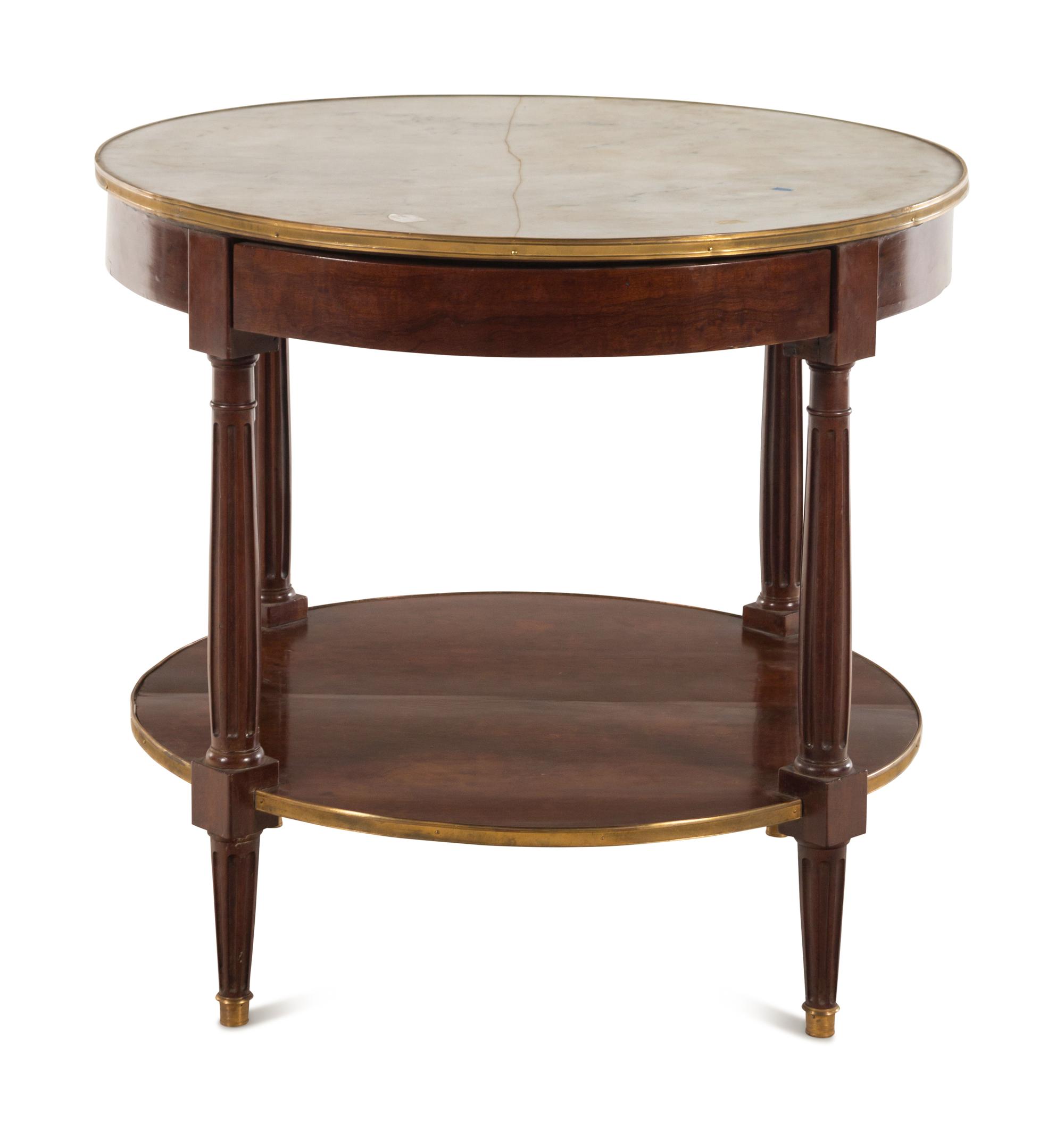 A Louis XVI Mahogany Two-Tier Marble-Top Bouillotte Table