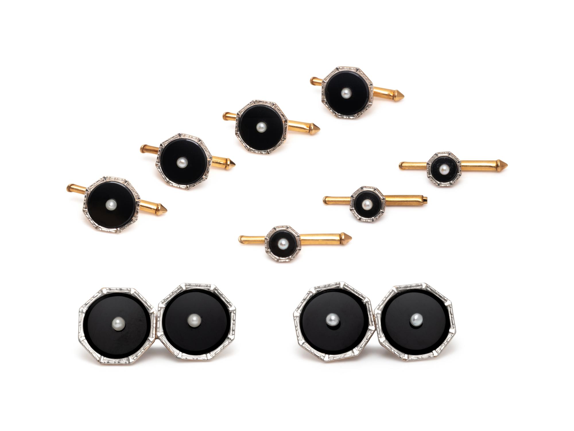 ONYX AND SEED PEARL DRESS SET