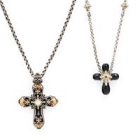 Kostantino, Two Sterling Silver and Mulitgem Cross Pendant Necklaces