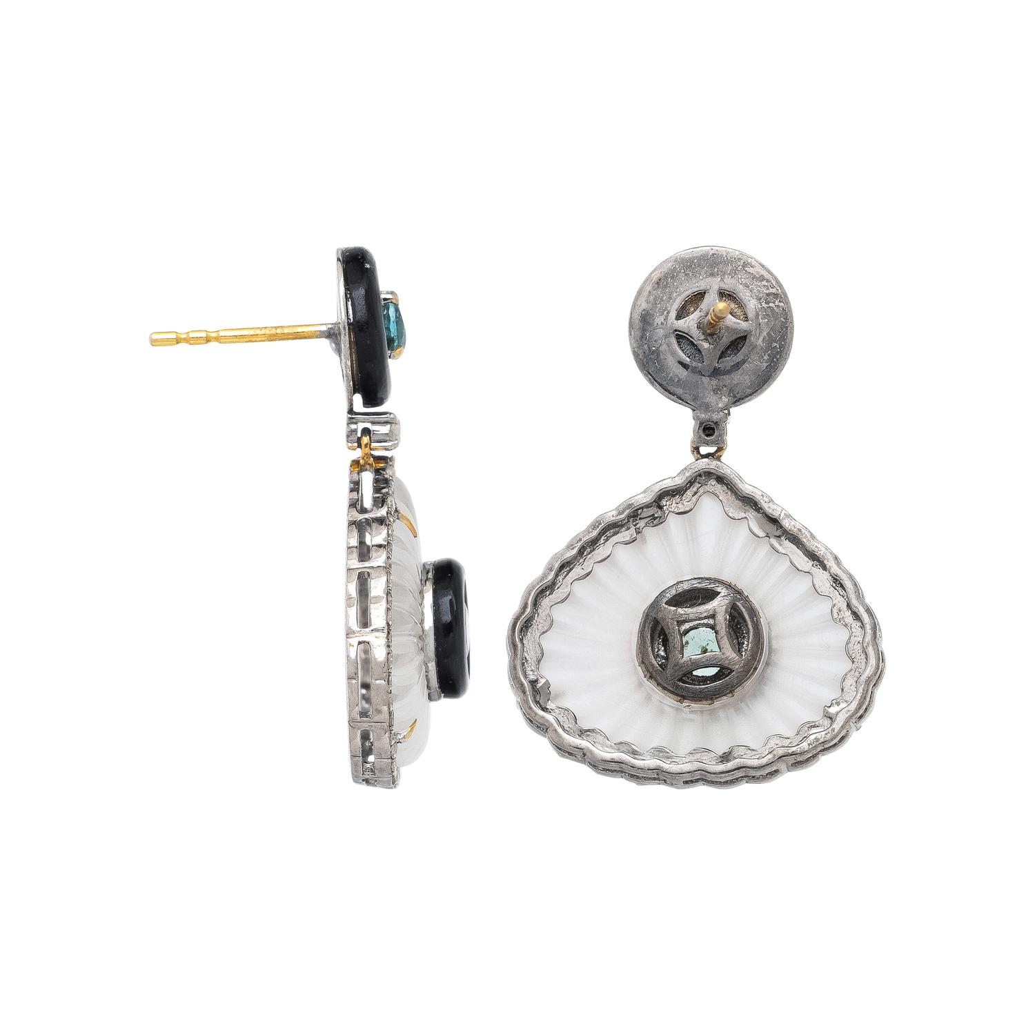 EMERALD, DIAMOND, ROCK CRYSTAL, AND BLACK ONYX EARRINGS