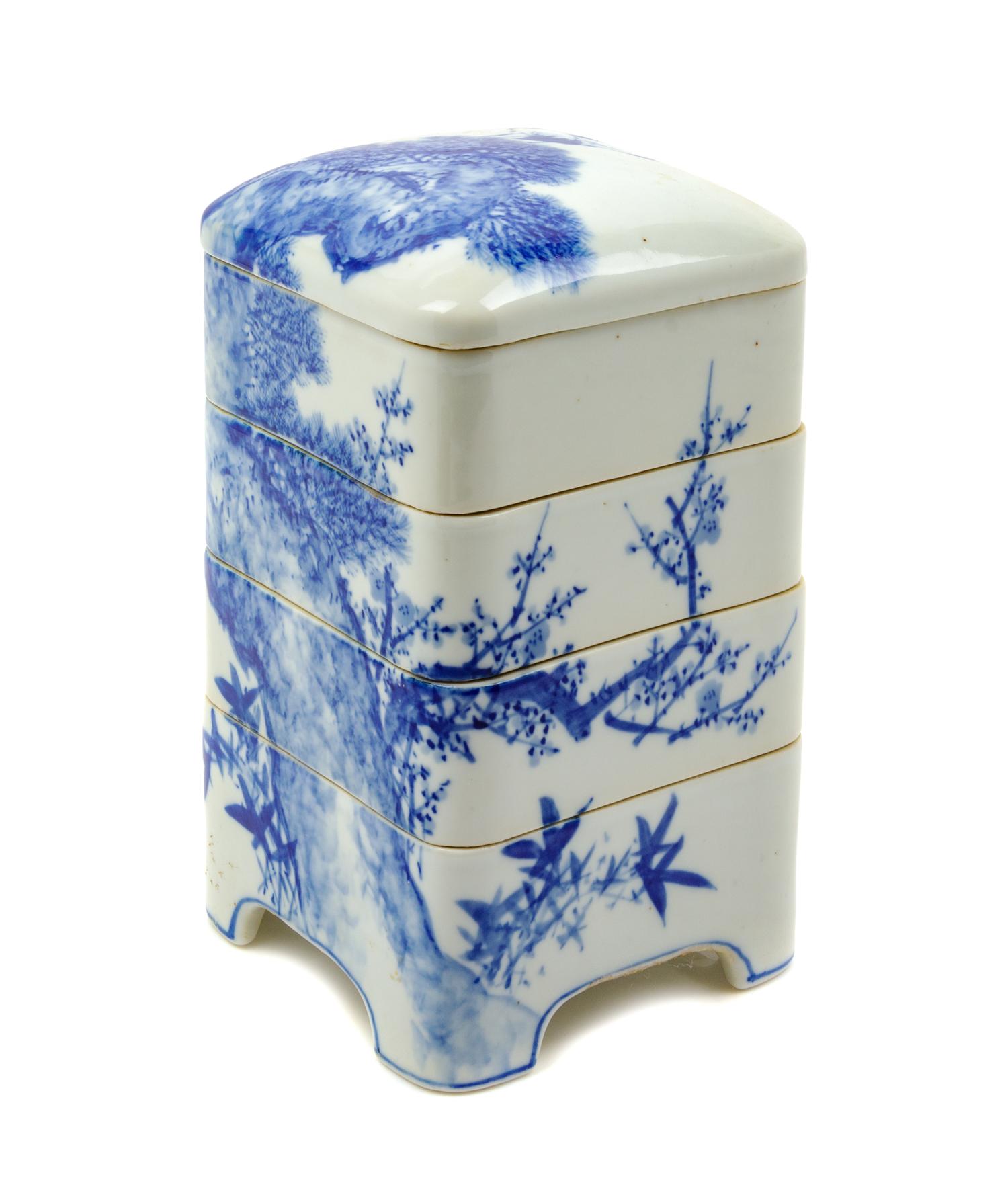 A Japanese Blue and White Porcelain Stacking Box