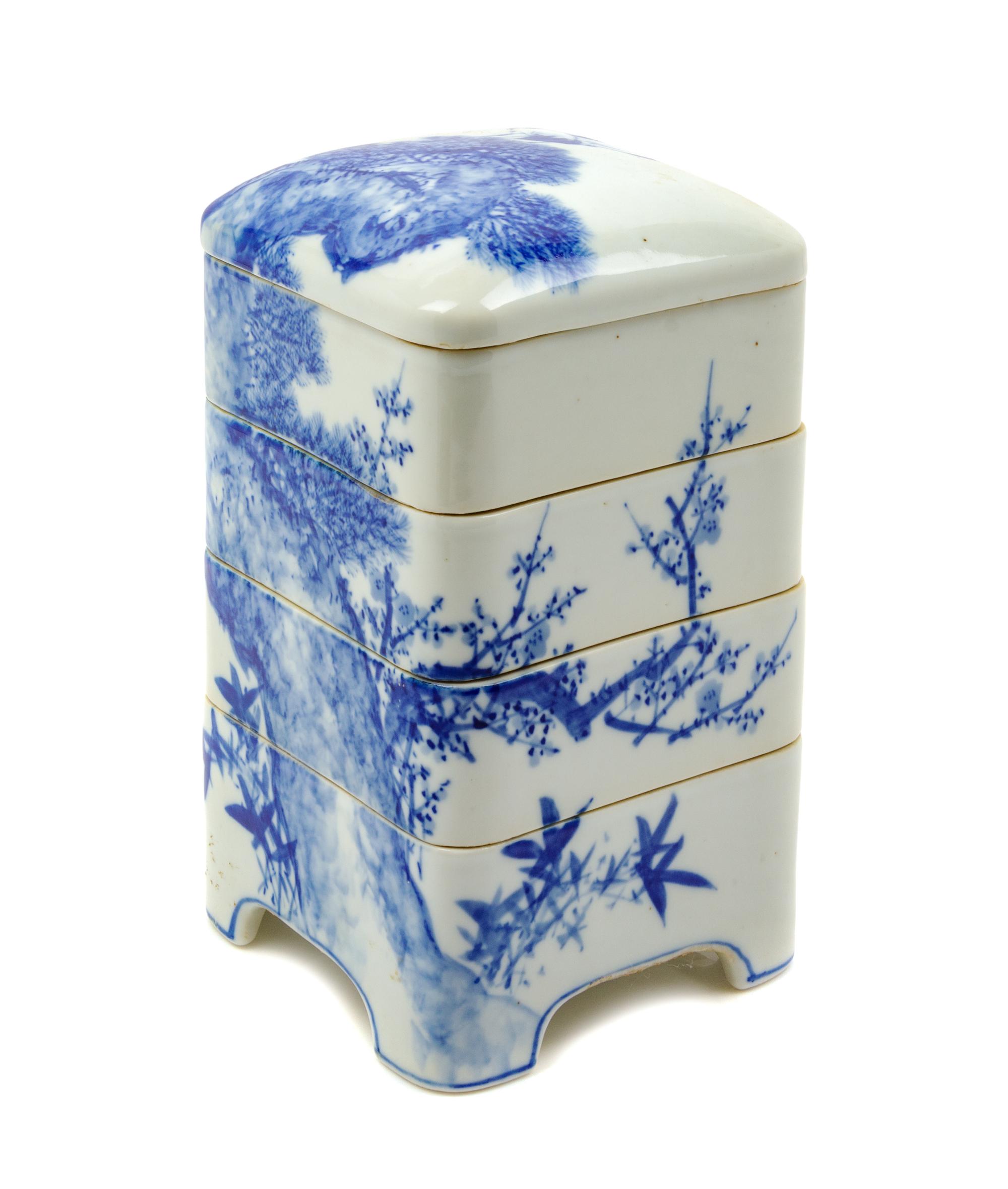 A Japanese Blue and White Porcelain Stacking Box