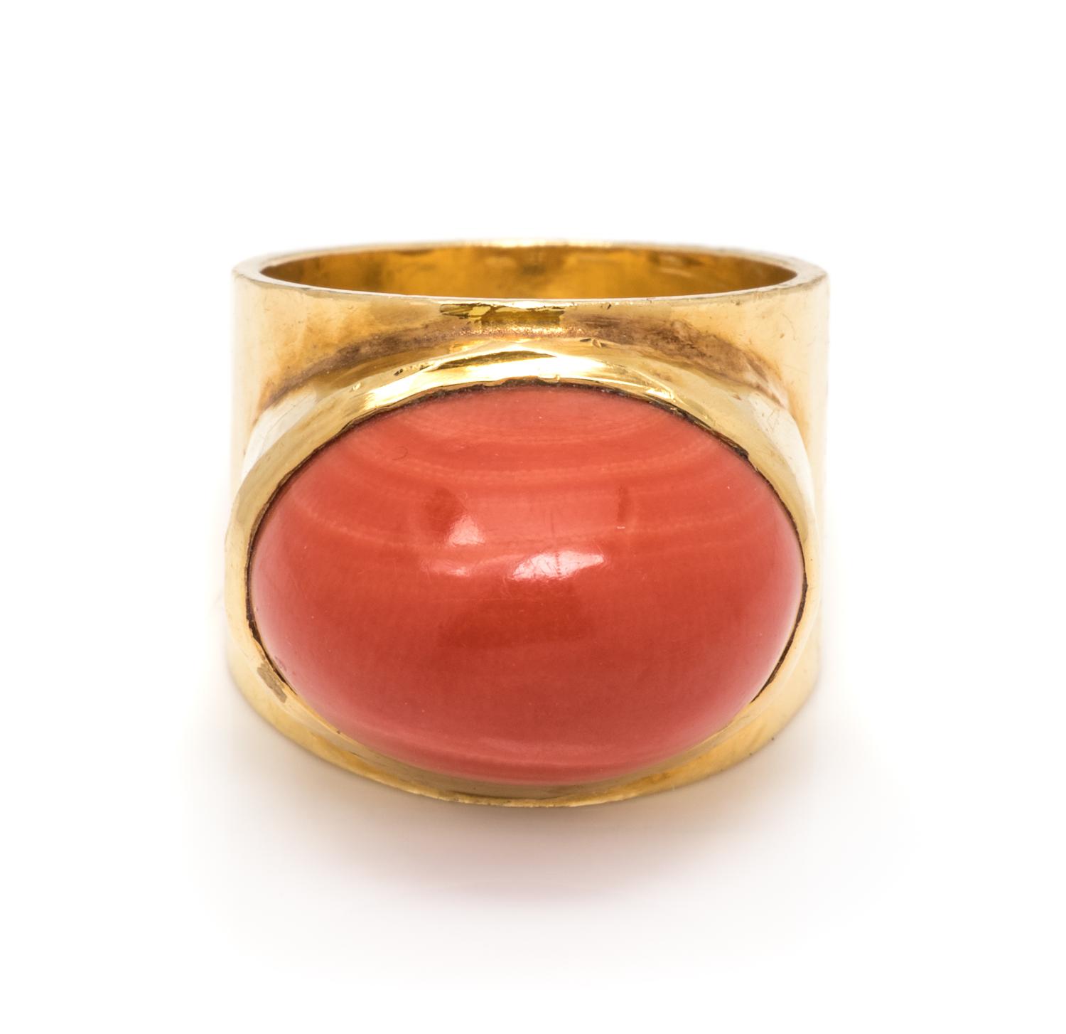 An 18 Karat Yellow Gold and Coral Ring, Boris LeBeau,