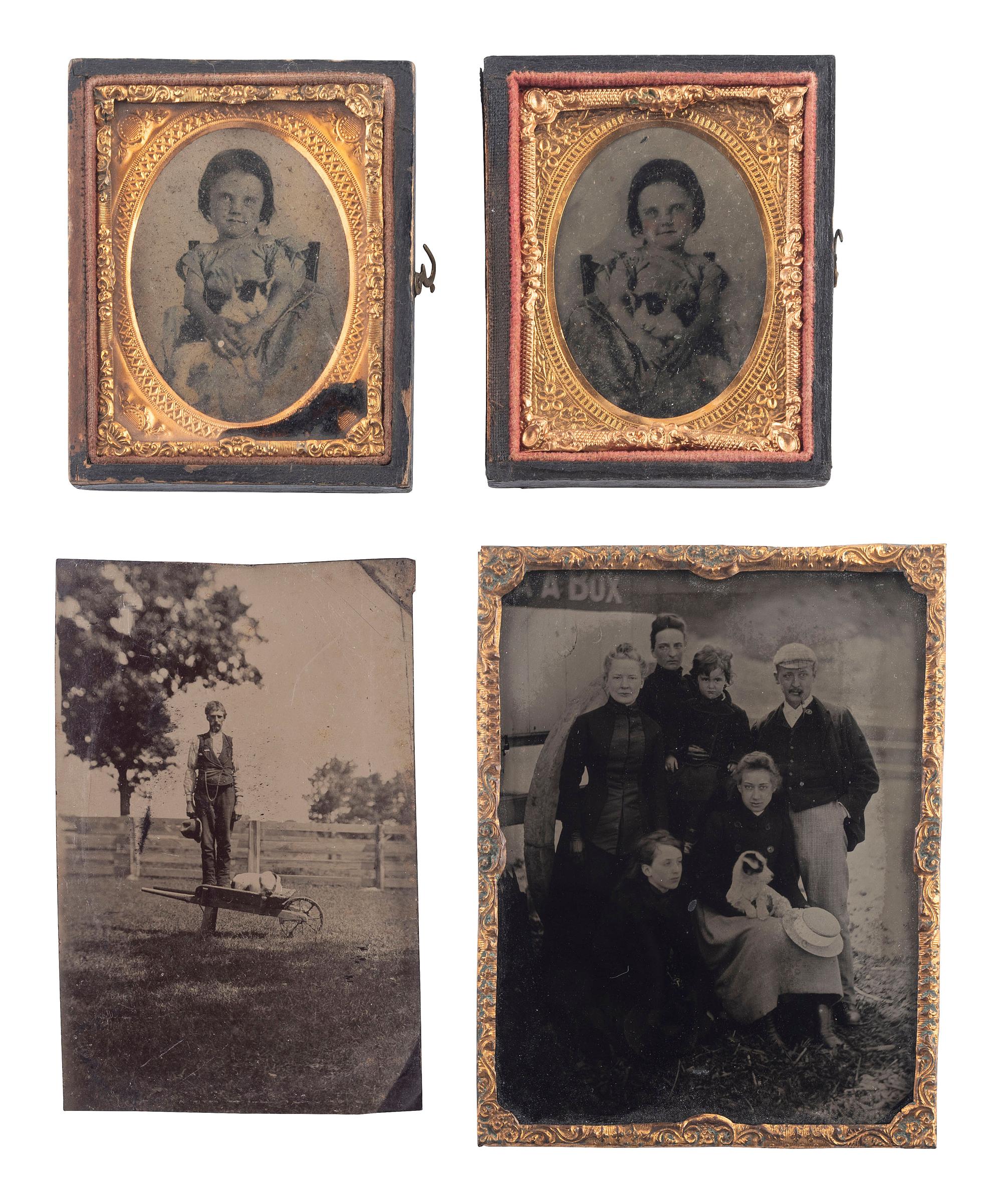 [EARLY PHOTOGRAPHY]. A group of 4 portraits of subjects with animals, including: