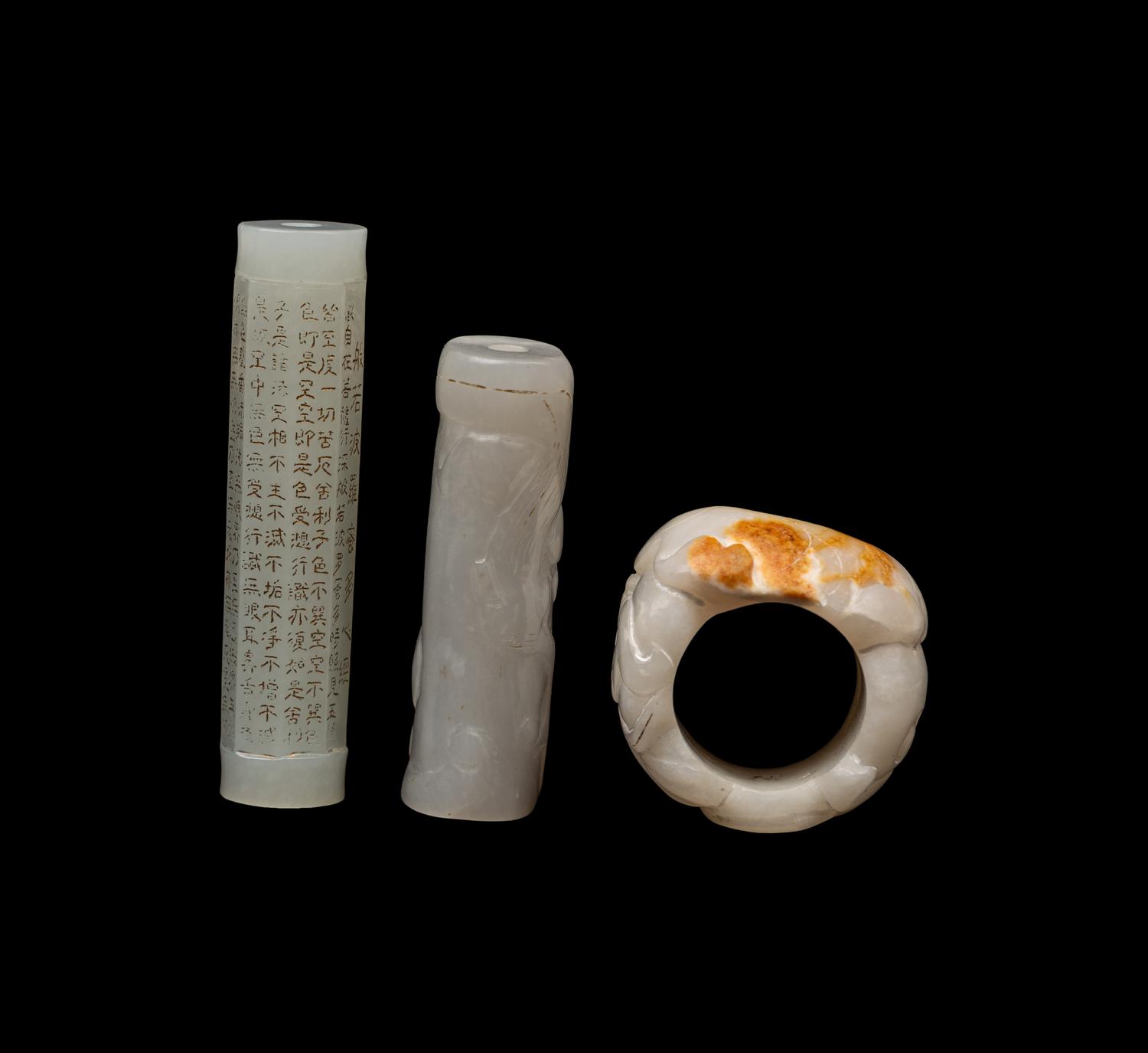 Three Chinese White Jade Scholar's Objects, 20th Century 近代 白玉把件三枚