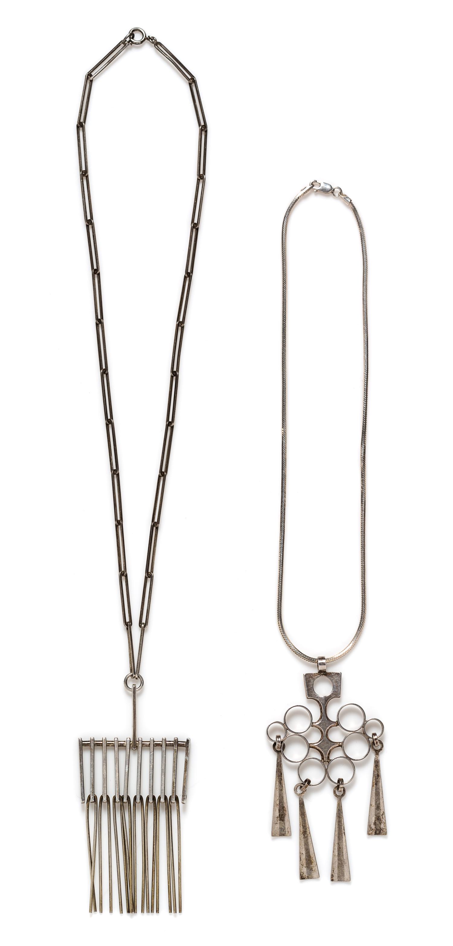 A Collection of Modernist Sterling Silver Kinetic Pendants/Necklaces, 39.20 dwts.