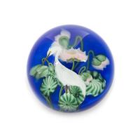 Lundberg Studios, California, USA, by Daniel Salazar, Egret and the Pink Lotus paperweight, 2006