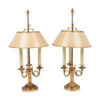 A Pair of Gilt Metal and Tôle Bouillotte Lamps