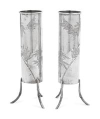 A Pair of Chinese Export Silver Tripod Vases