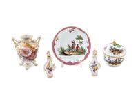 Five German Painted and Parcel Gilt Porcelain Table Articles