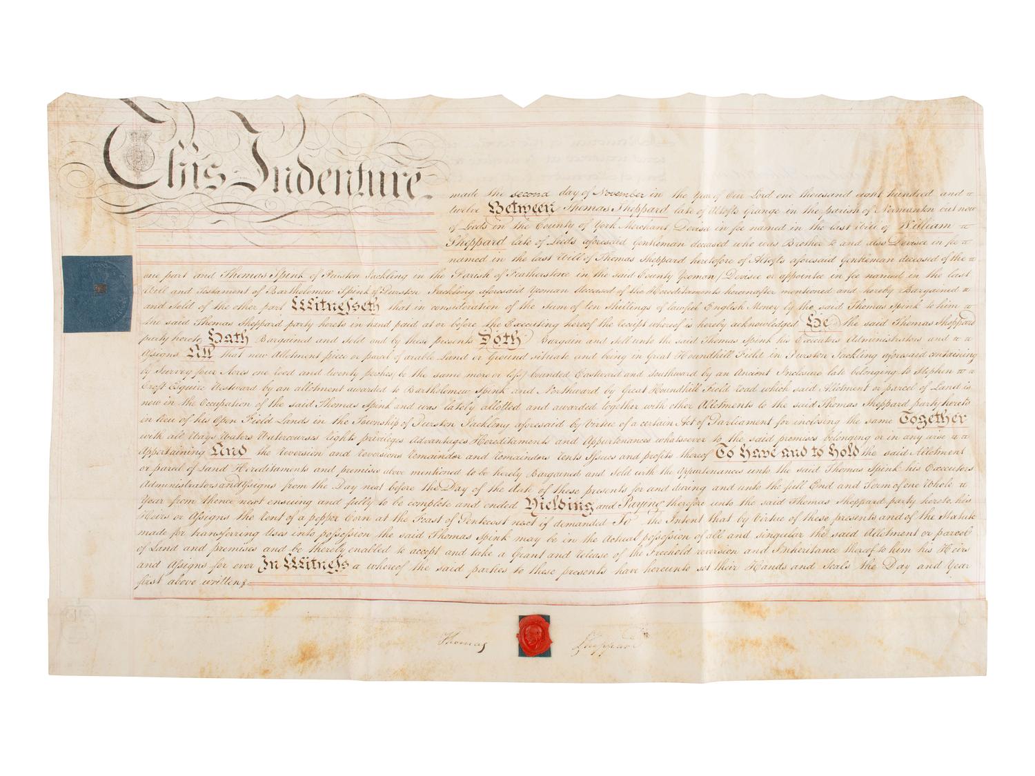 [ENGLAND]. A group of 3 English indentures, comprising: