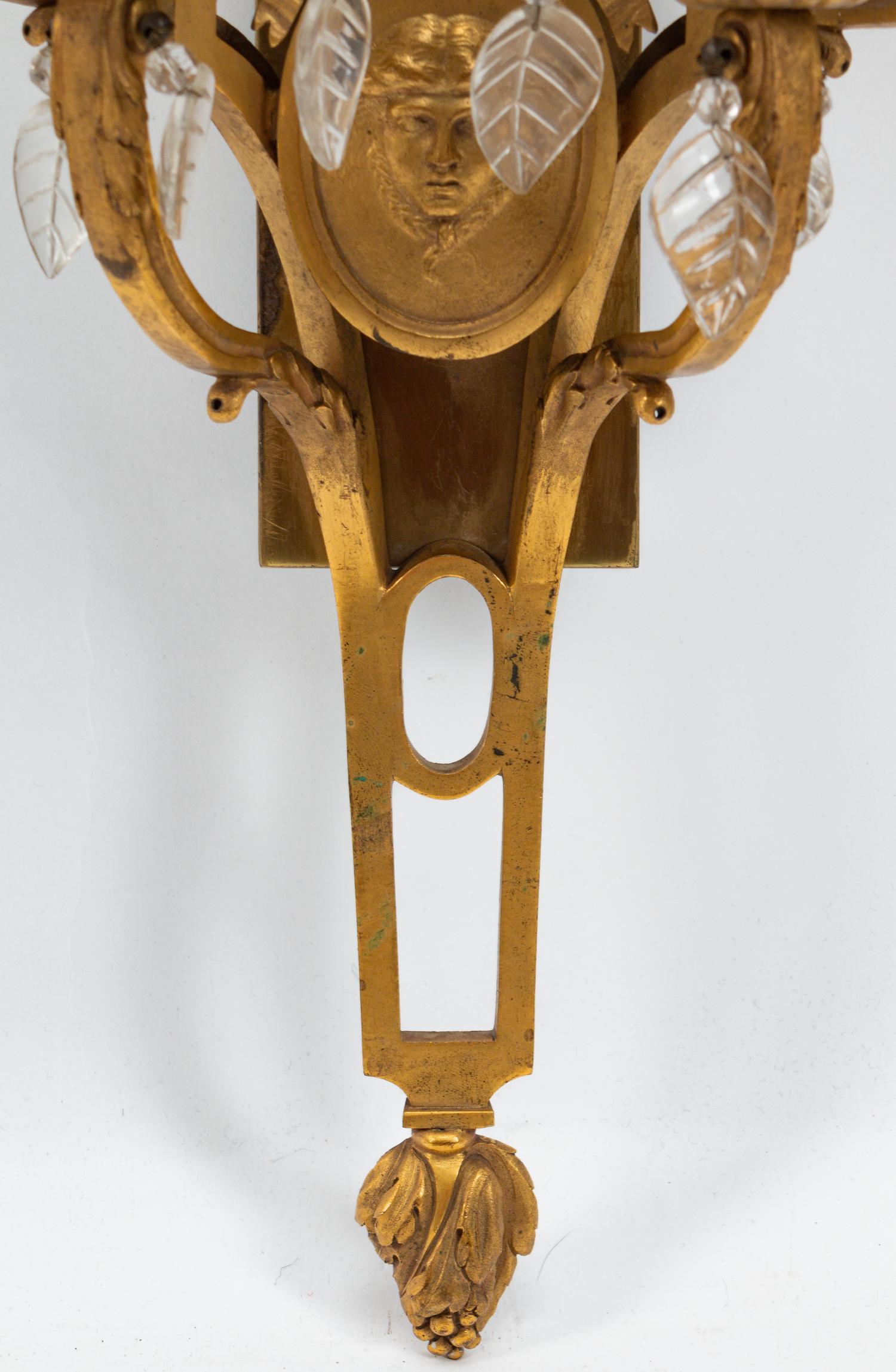 A Pair of Neoclassical Style Gilt-Bronze and Glass Four-Light Sconces