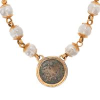ELIZABETH GAGE, YELLOW GOLD, ROCK CRYSTAL AND COIN NECKLACE