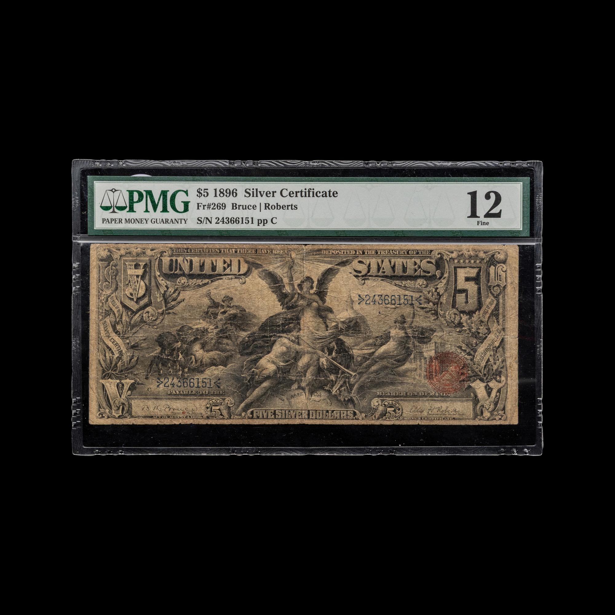 A Series 1896 Educational $5 Silver Certificate [PMG F12]