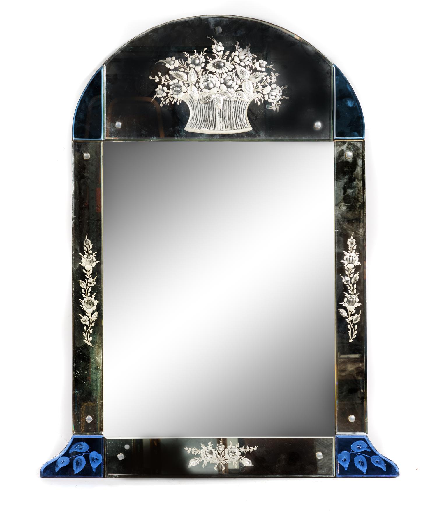 A Venetian Colored and Etched Glass Mirror
