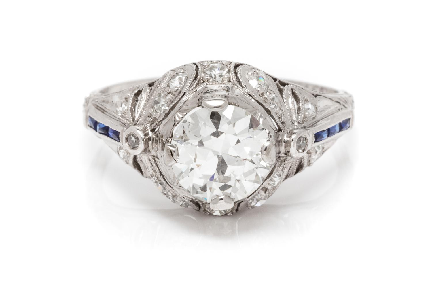 An Antique Platinum, Diamond and Sapphire Ring, 3.00 dwts.