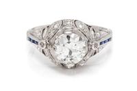 An Antique Platinum, Diamond and Sapphire Ring, 3.00 dwts.