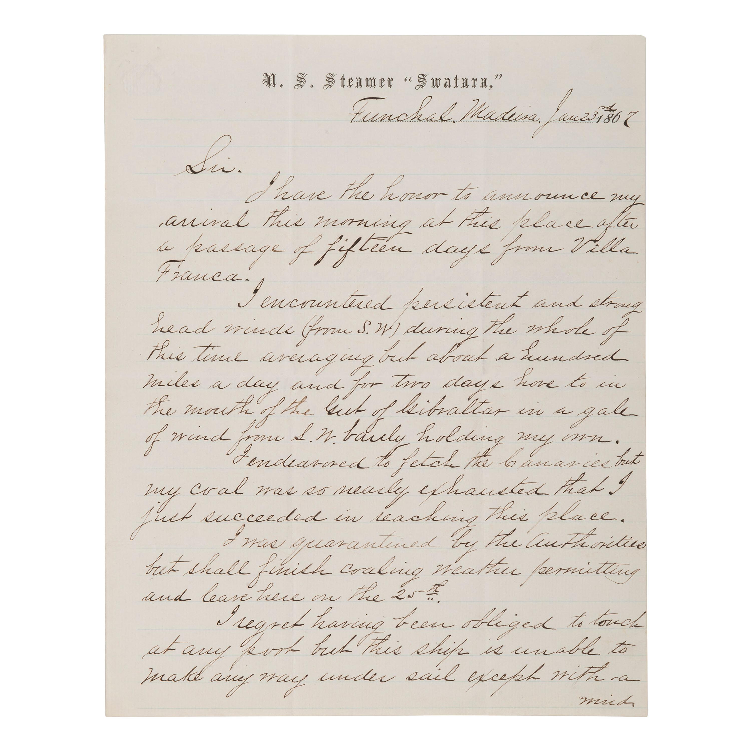 [CIVIL WAR] - [LINCOLN ASSASSINATION]. A group of 3 documents related to the Lincoln kidnapping and assassination plot, and the USS Swatara's pursuit of an alleged conspirator, comprising: