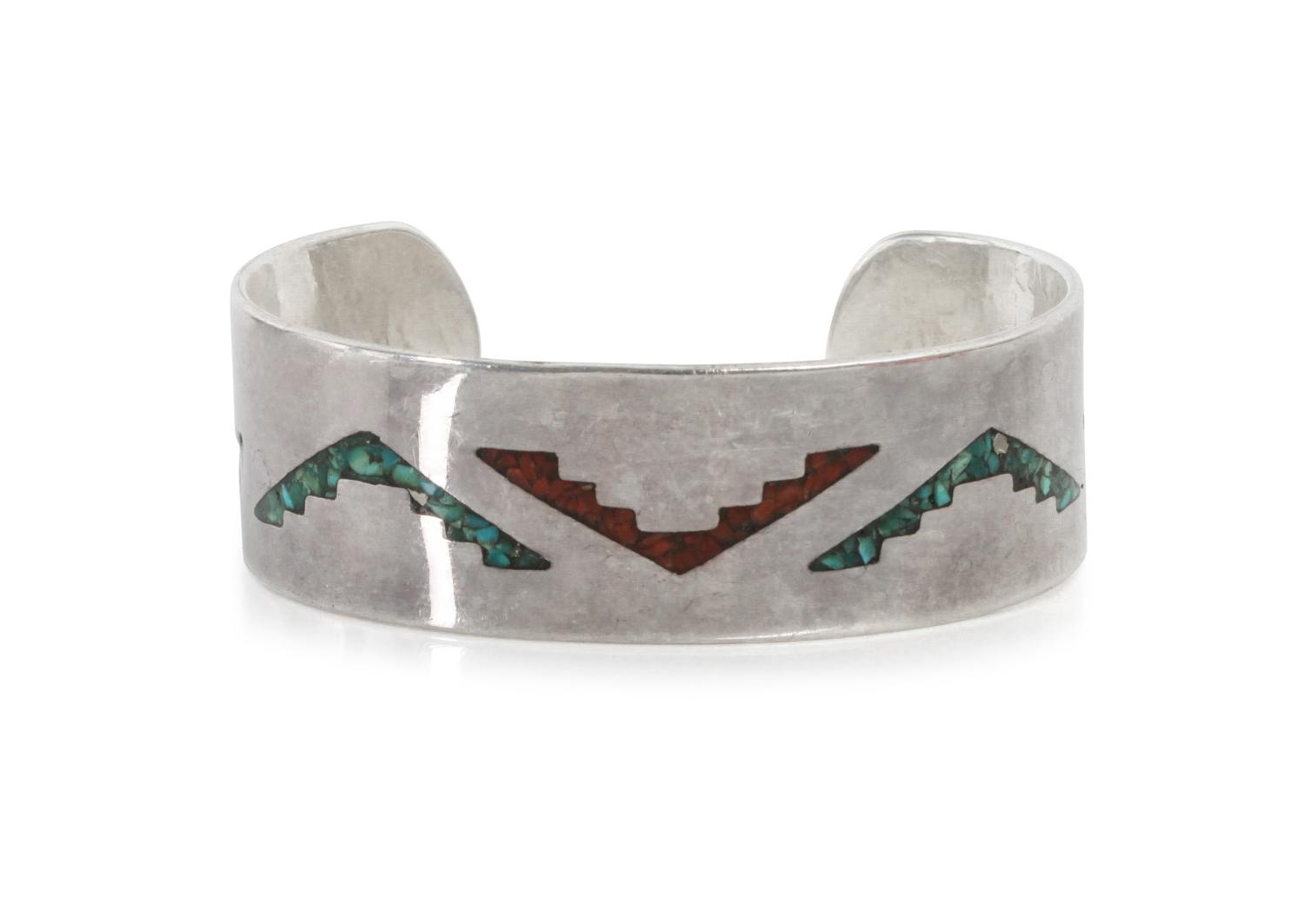 Two Navajo Bracelets Length of first 5 1/4 x opening 1 1/8 x width 2 1/8 inches.