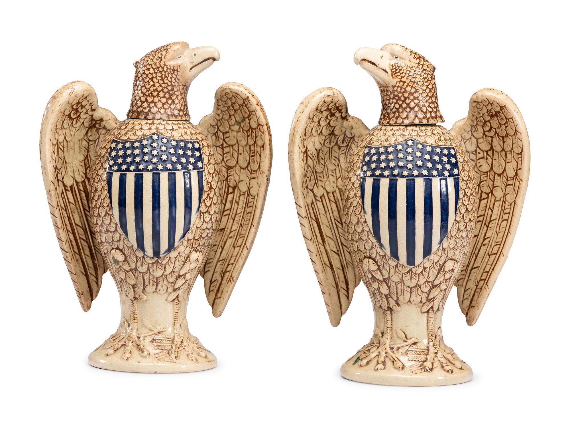 A Pair of Merkelbach & Wick Stoneware Eagle Decanters