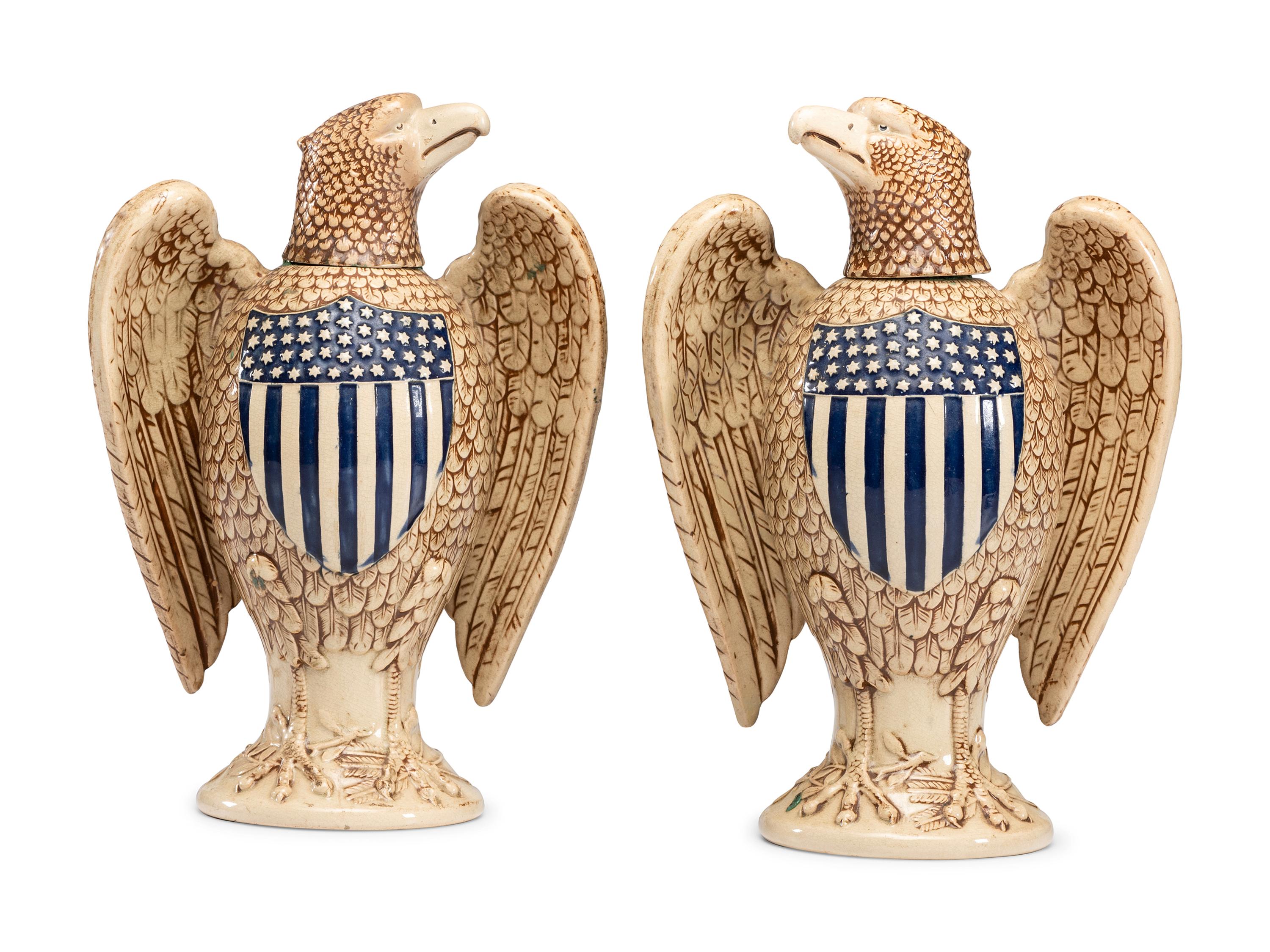 A Pair of Merkelbach & Wick Stoneware Eagle Decanters