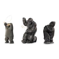 Inuit Carved Soapstone Hunters and Fishermen