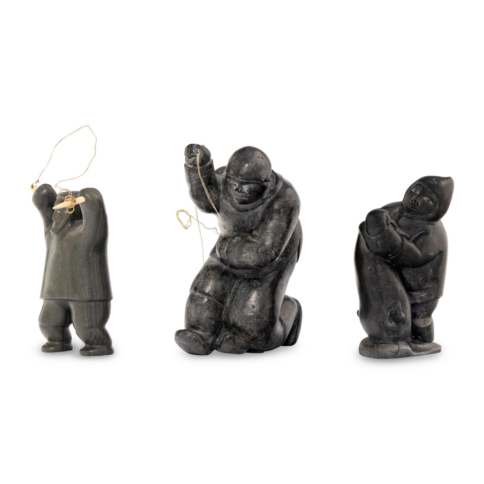 Inuit Carved Soapstone Hunters and Fishermen