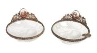 A Pair of French Glass and Metal Dishes Diameter of each 4 3/4 inches.