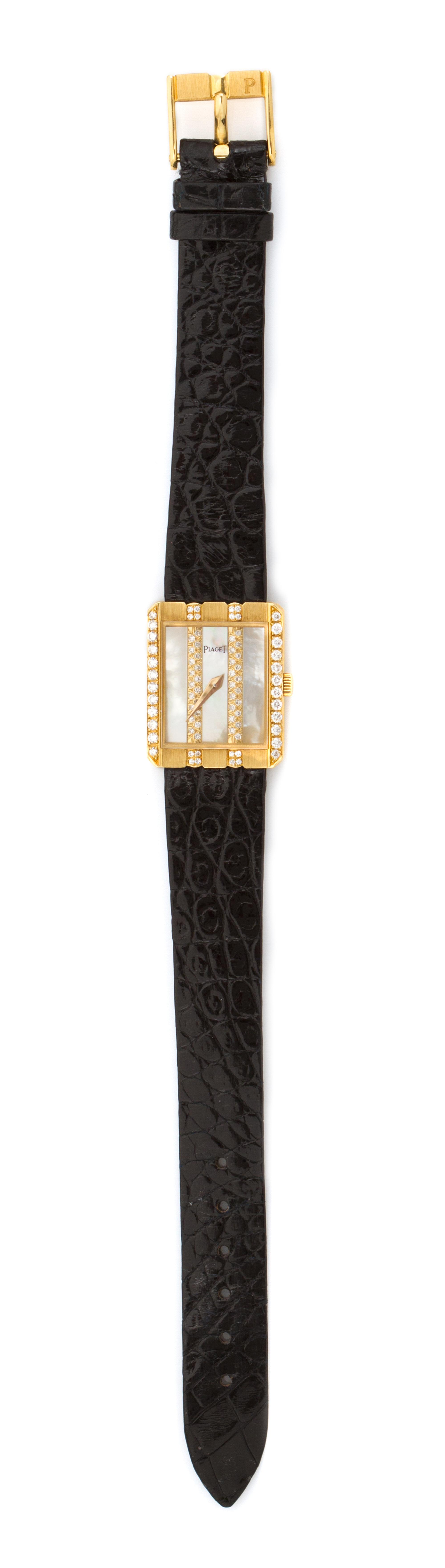 An 18 Karat Yellow Gold, Diamond and Mother-of-Pearl Wristwatch, Piaget, 11.60 dwts.