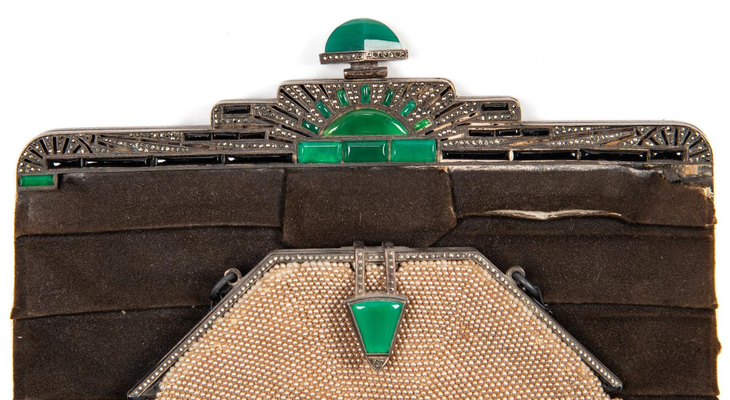 Collection of Eight Accessories; Seven Frame Bags, One Braided Soutache Cloche Hat, 1920s