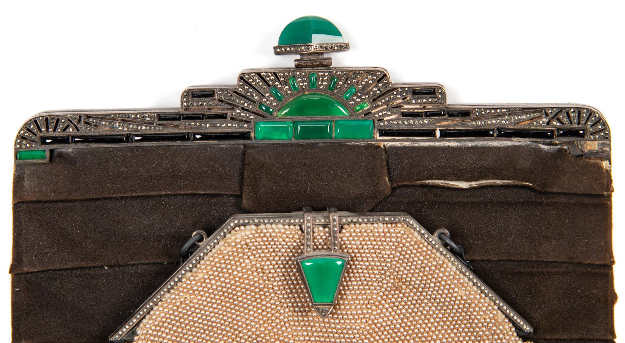 Collection of Eight Accessories; Seven Frame Bags, One Braided Soutache Cloche Hat, 1920s