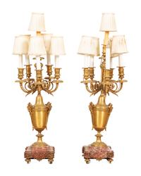 A Pair of Empire Style Six-Light Bronze Urn-form Candelabra