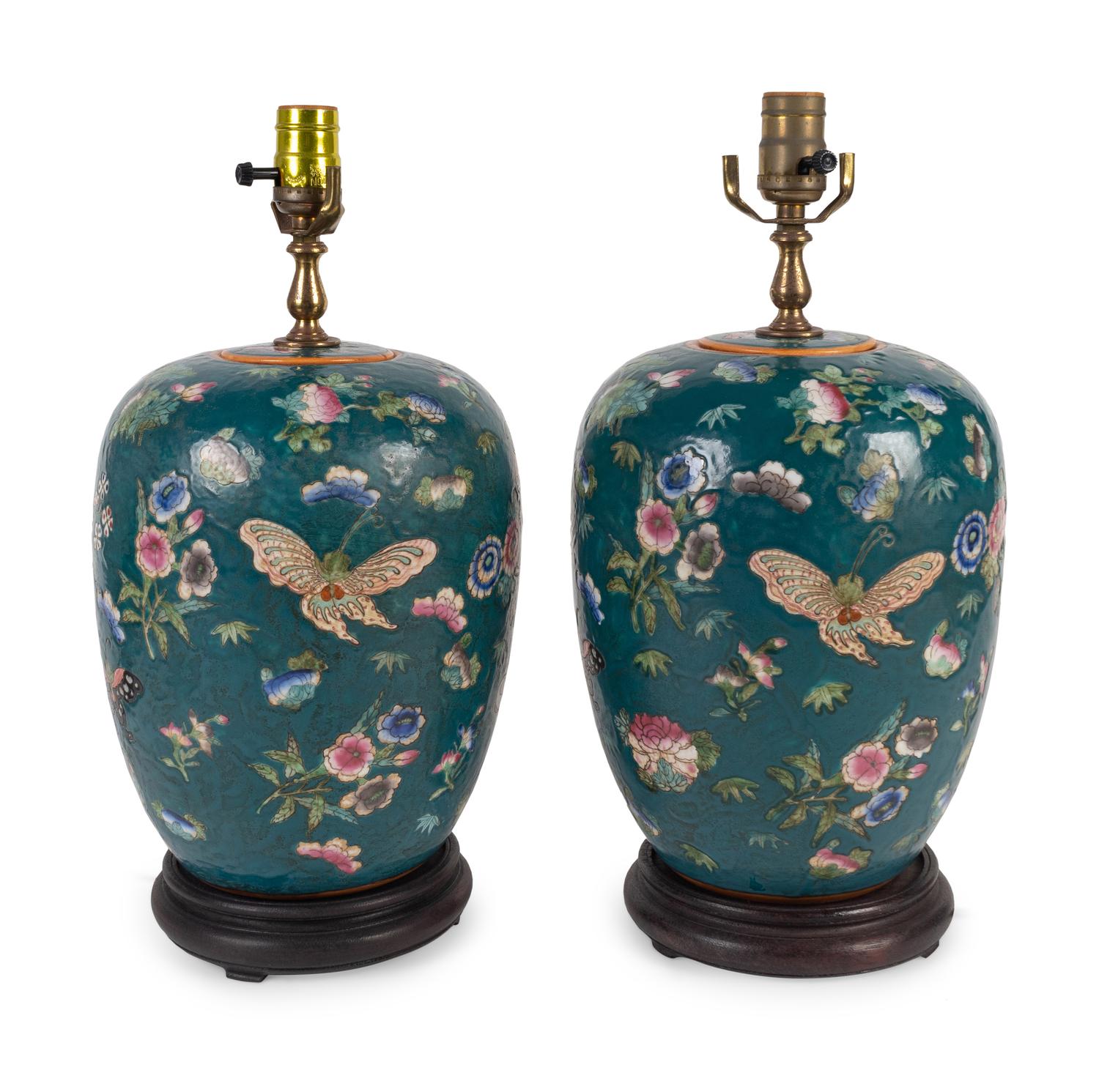 A Pair of Chinese Vases Mounted as Lamps — 20TH CENTURY