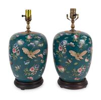 A Pair of Chinese Vases Mounted as Lamps — 20TH CENTURY