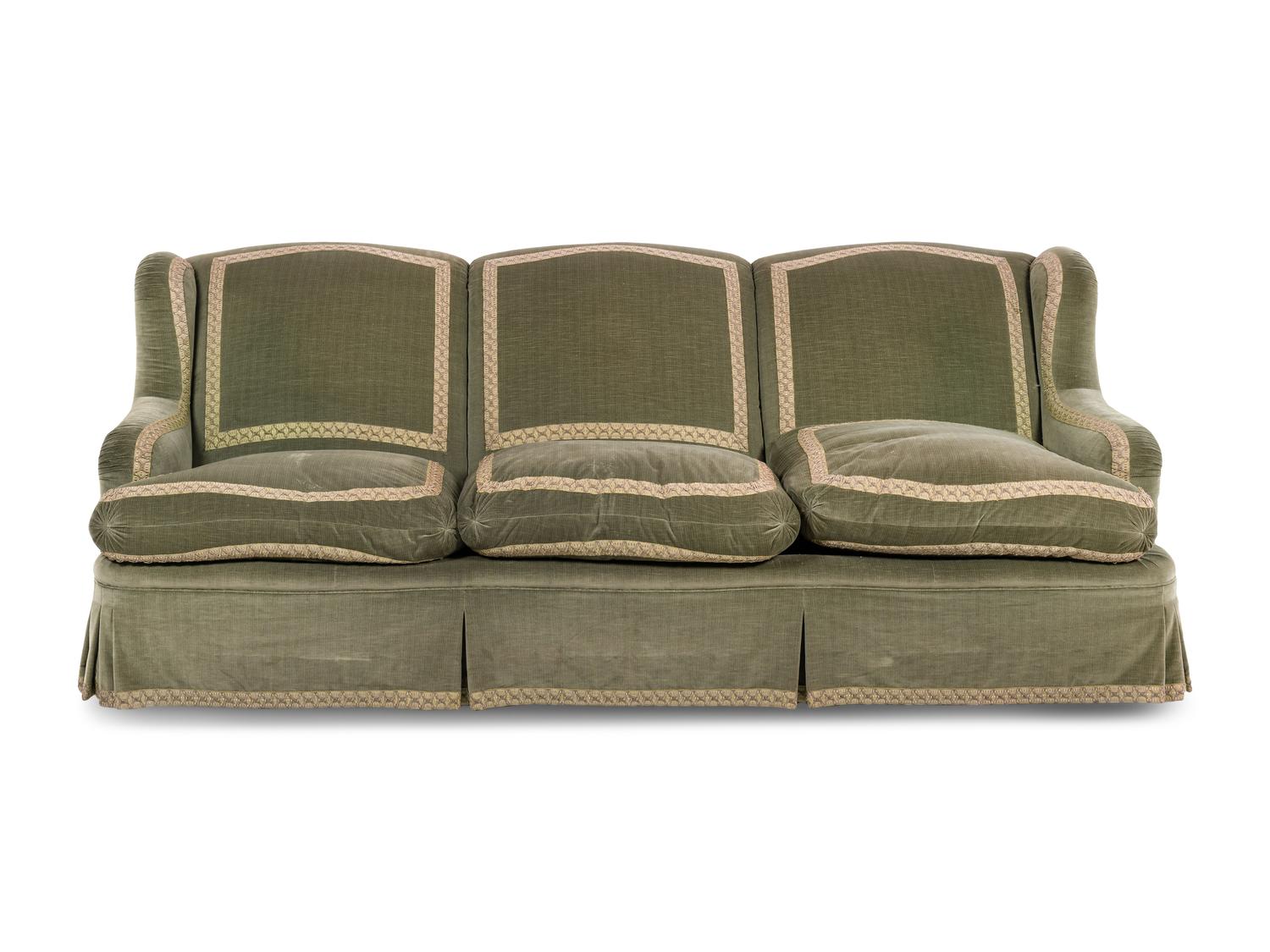 A Custom Velvet Upholstered Three-Seat Sofa