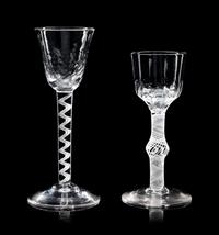 Two Moulded Glass Wine Glasses