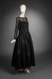 Bob Mackie Black Satin Dress with Embellished Tulle Upper, 1980-90s