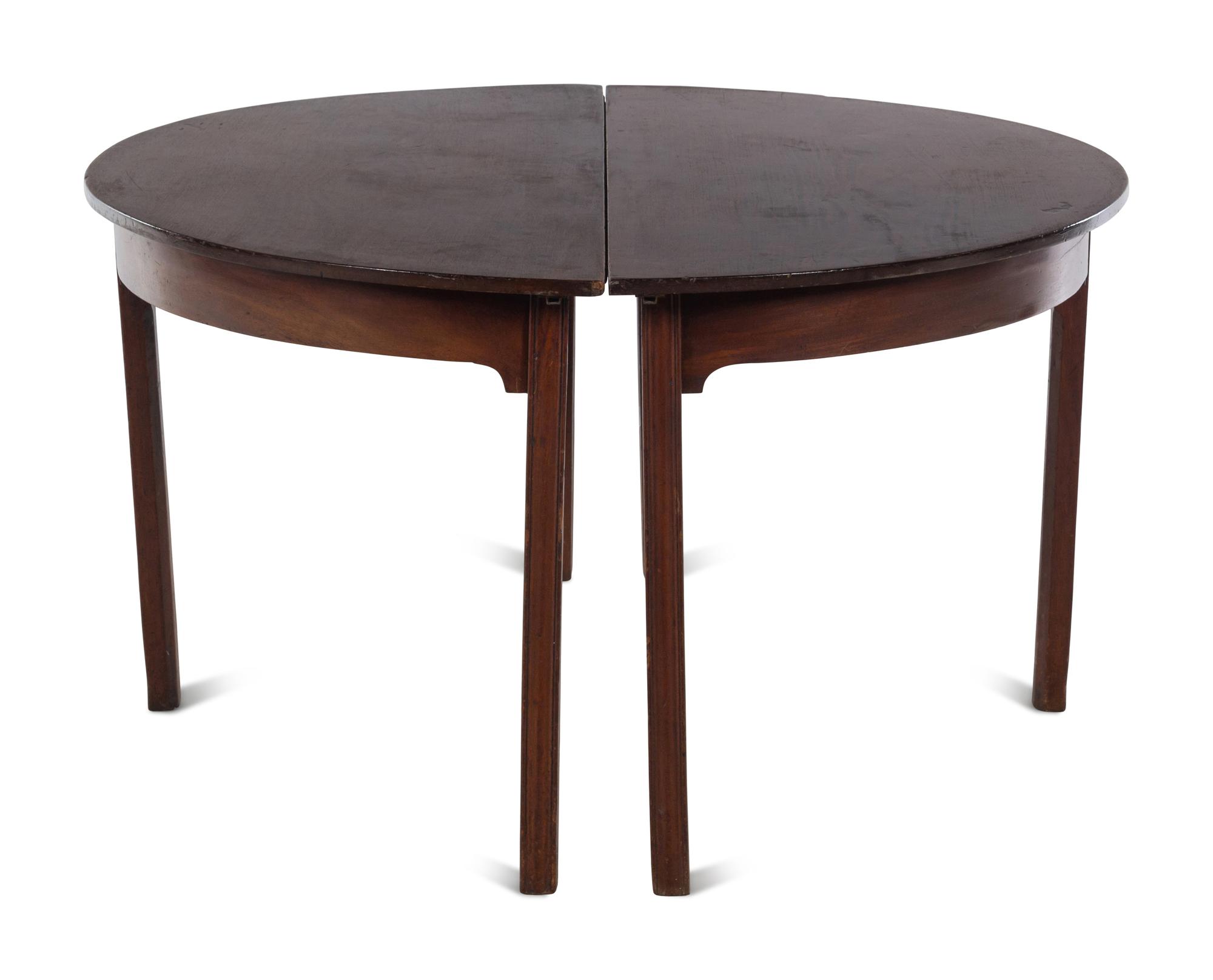 A Pair of George III Mahogany Demilune Console Tables