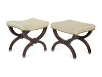 Two Regency Style Ebonized Curule Stools