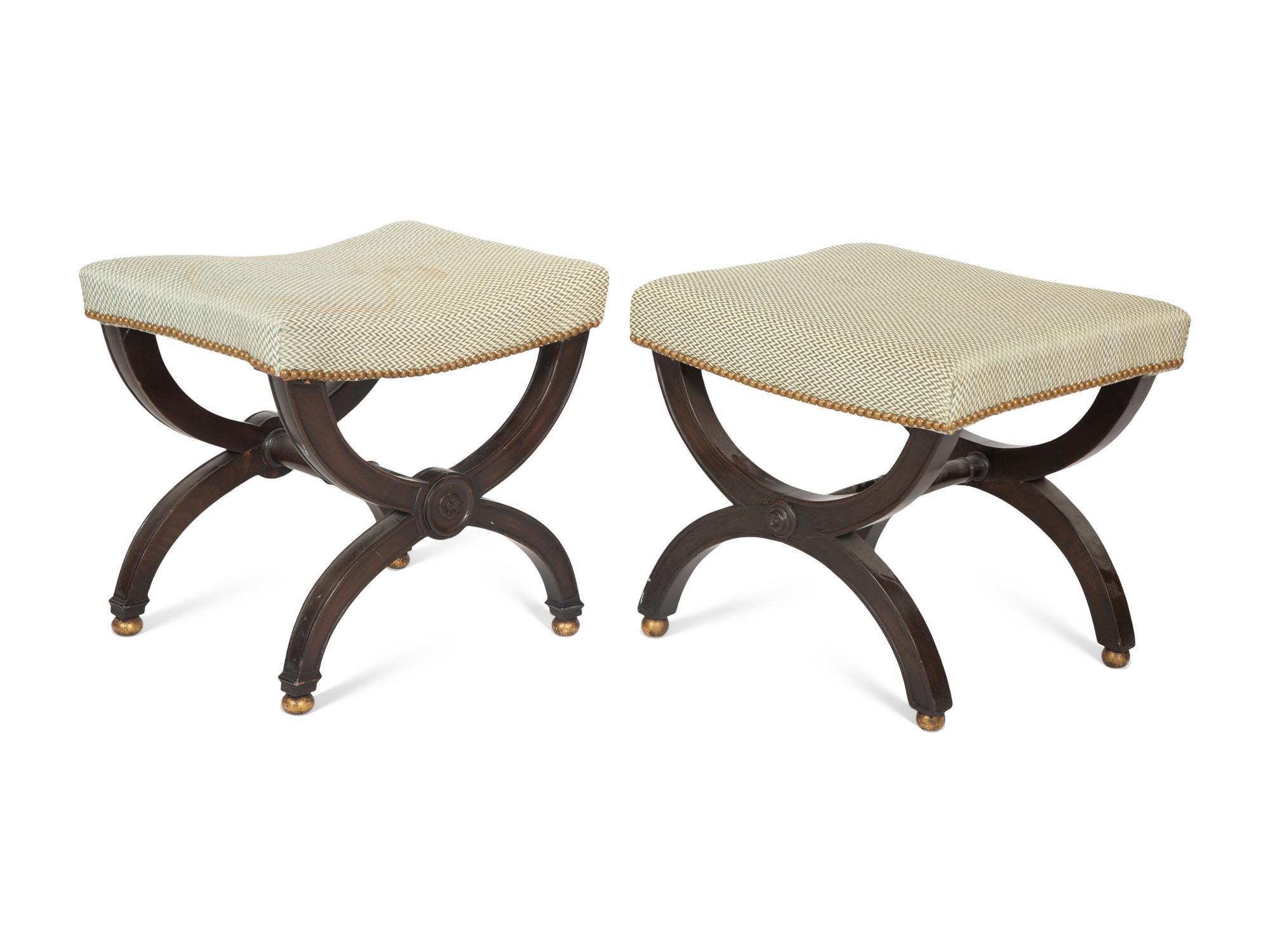 Two Regency Style Ebonized Curule Stools