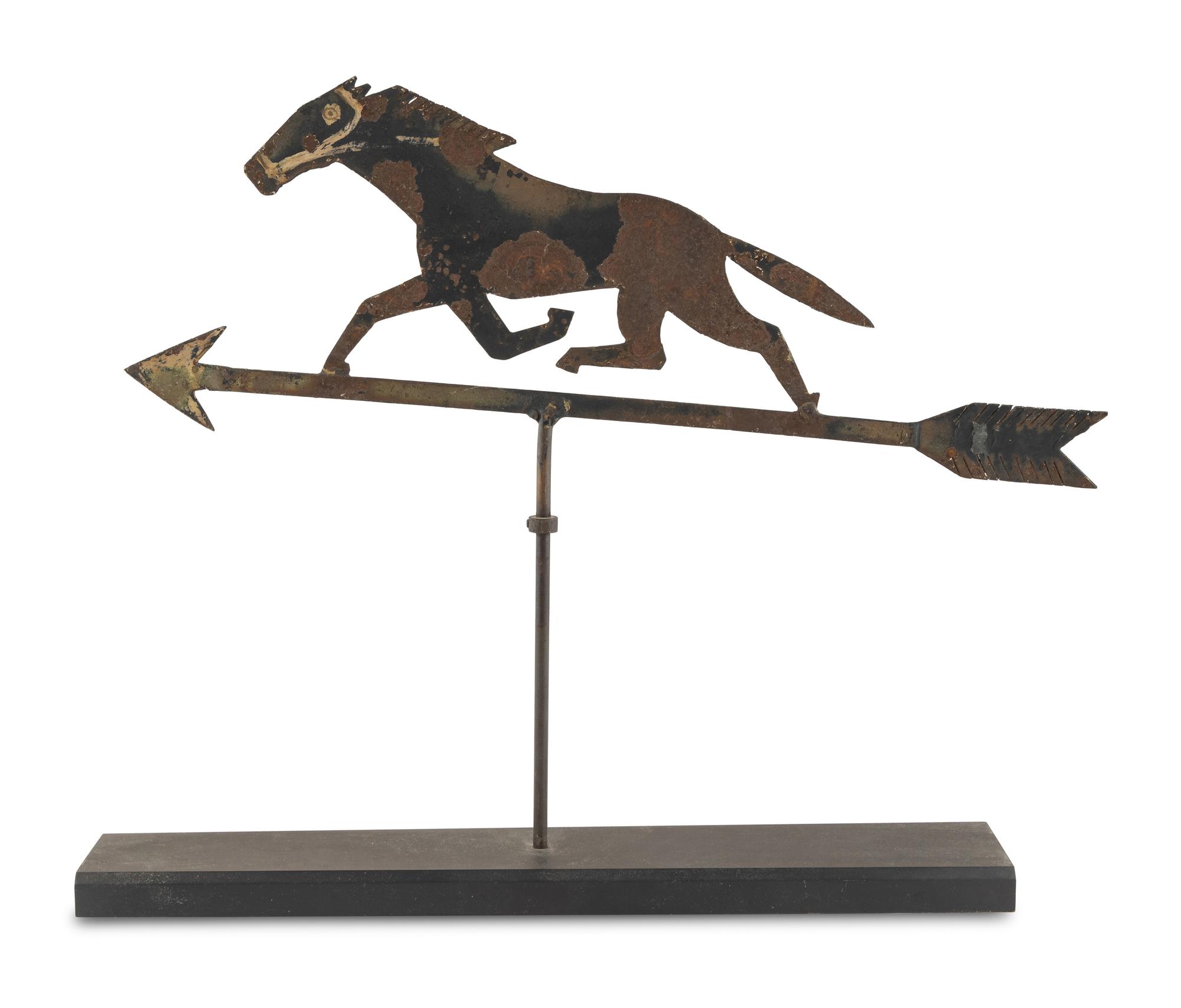 A Cut and Painted Sheet Iron Race Horse Weathervane