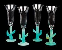 A Set of Three Daum Pate-de-Verre Cactus Champagne Flutes