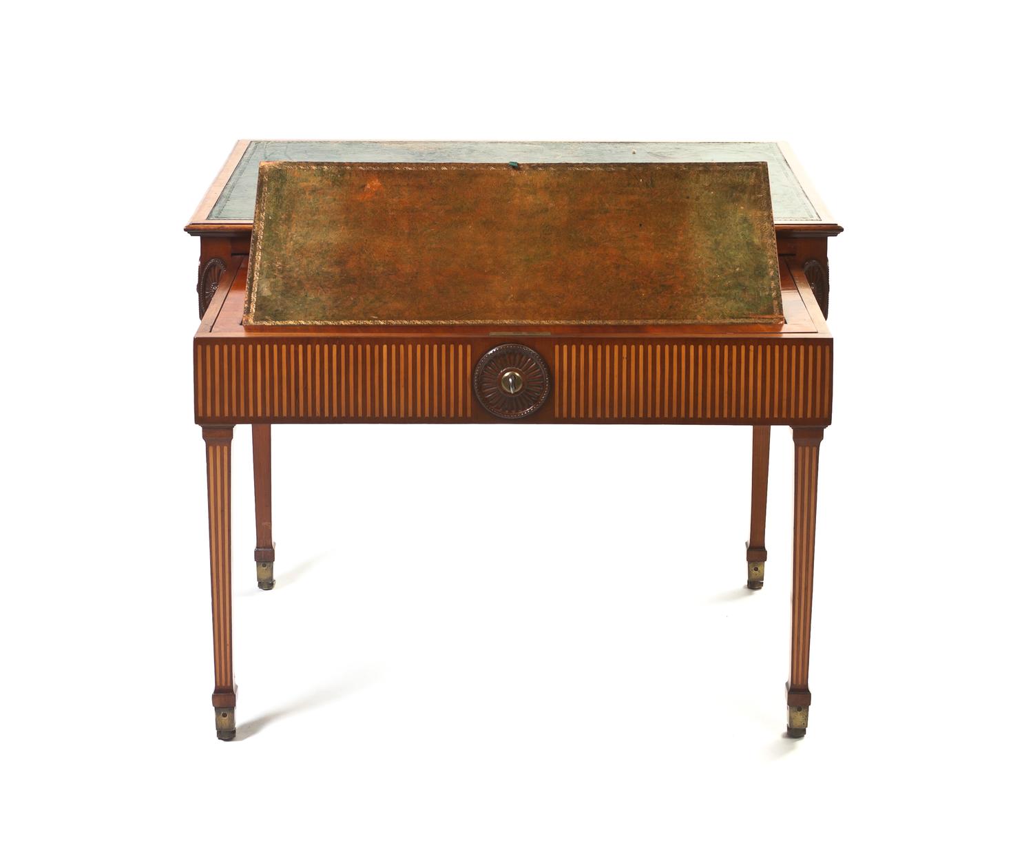 An Adam Style Mahogany Drafting Table, Height 31 x width 37 x depth 23 3/4 inches.
