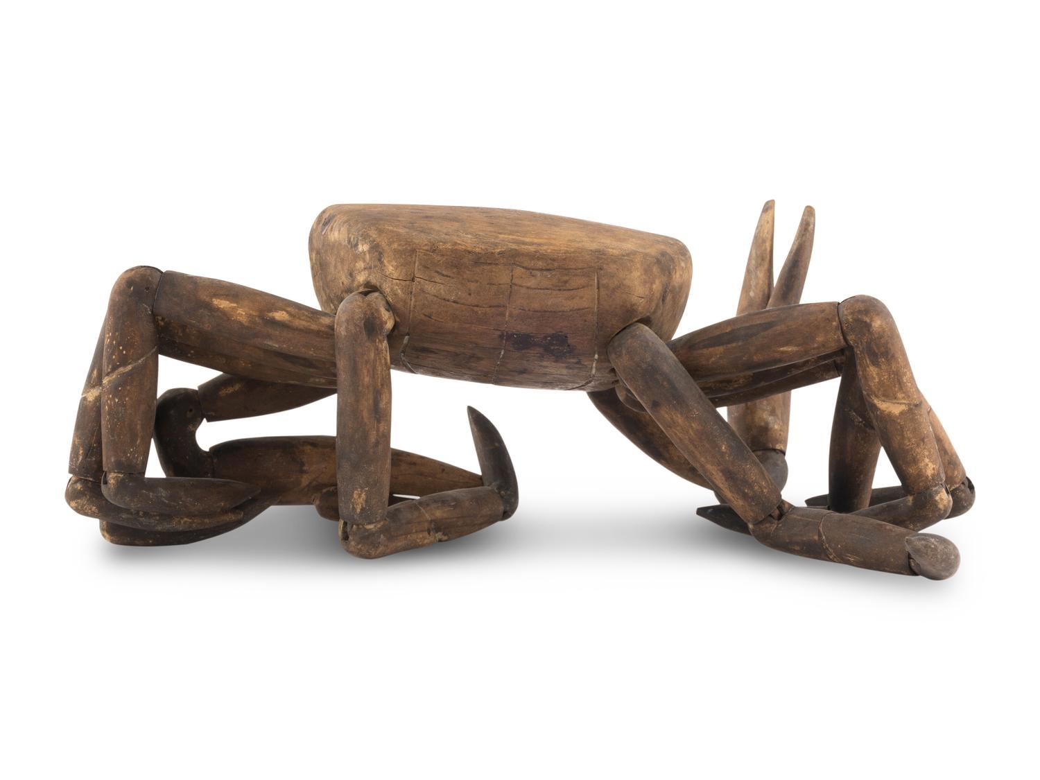 A Carved and Articulated Wood Crab Figure