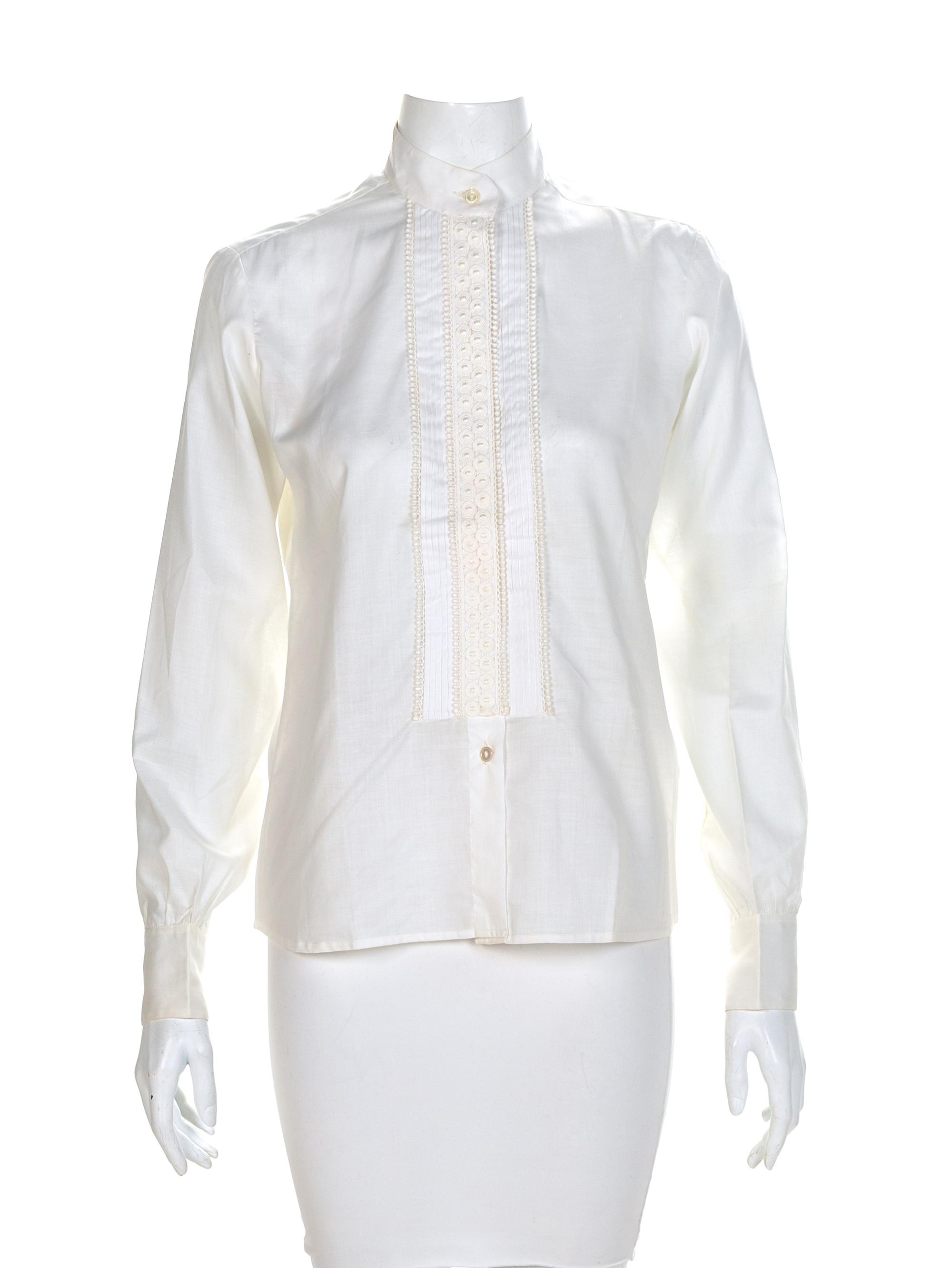 Saint Laurent Rive Gauche White Cotton Button-Up Blouse, 1980-90s Size label: 40/10