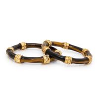 Mish, Pair of Tiger's Eye, Colored Diamond, and Yellow Gold Bangle Bracelets