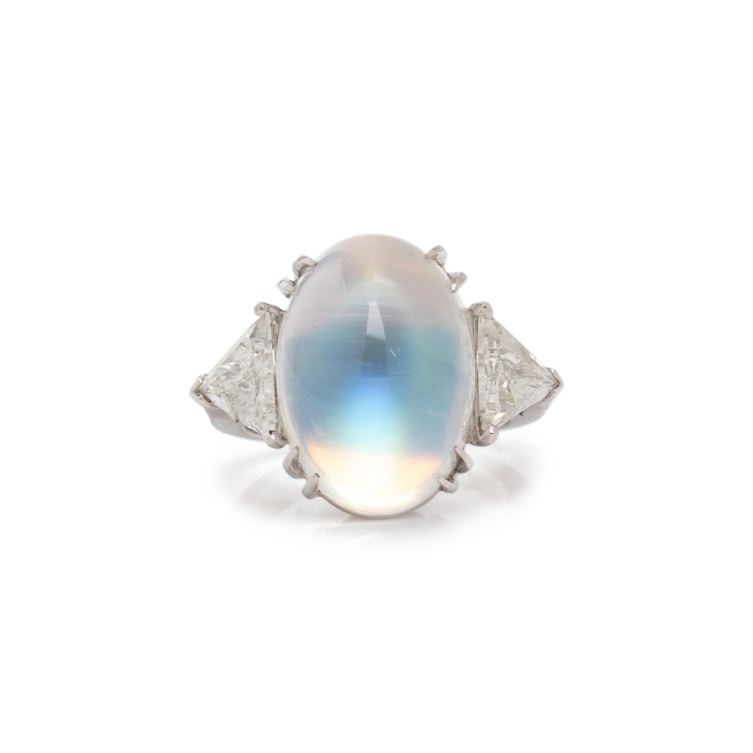 HENRY DUNAY, MOONSTONE AND DIAMOND RING